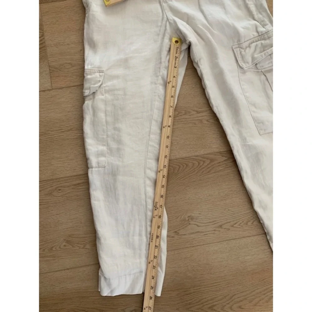 Banana Republic Off White 100% Linen Old Money Cargo Pants High Rise Size 6
